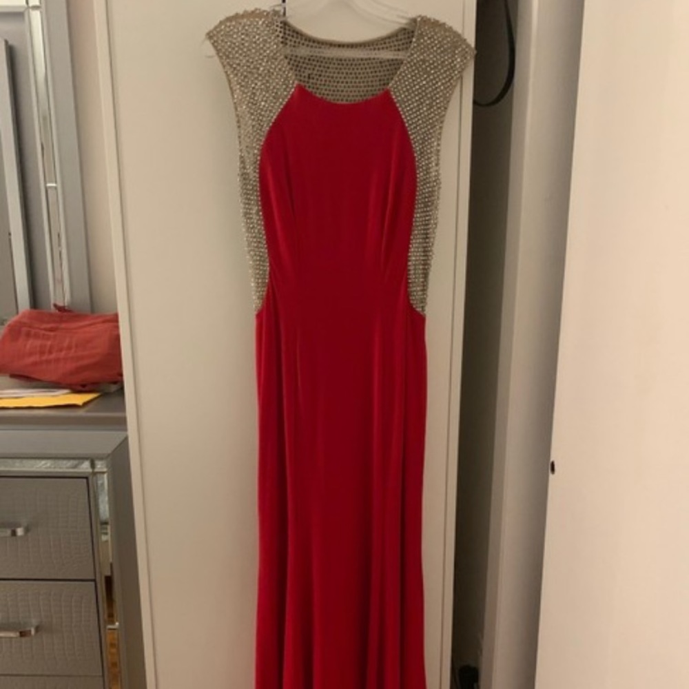 Xscape red long formal dress